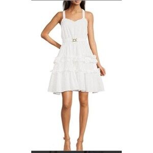 LDT Celia Tiered Dress Sweat Heart Neck dress Size 4 white cocktail Mini Dress